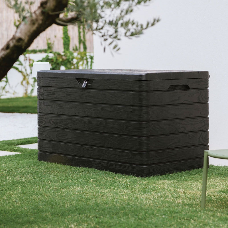 Toomax Dolomiti XXL 970L Garden Storage Deck Box - Anthracite Grey Woodgrain