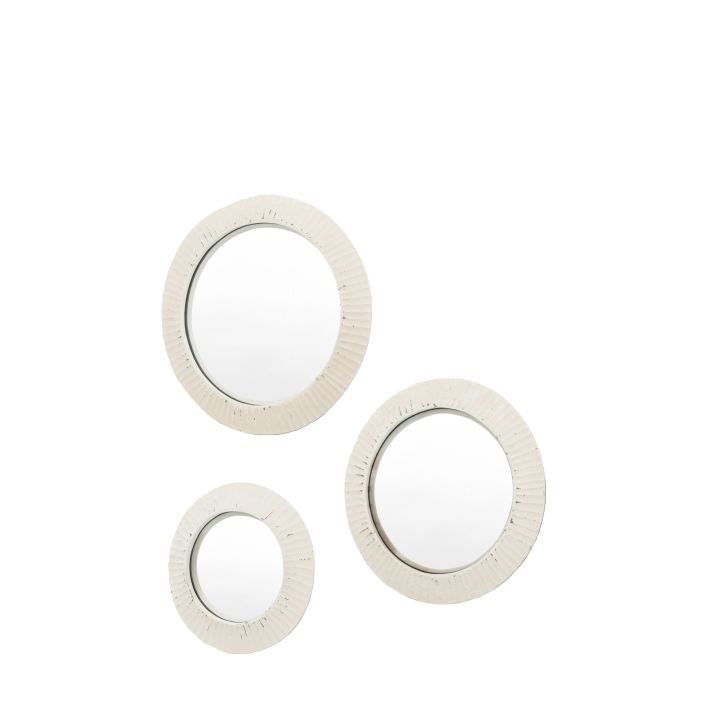 Greyson Convex Mirror Distressed White (Set of 3)