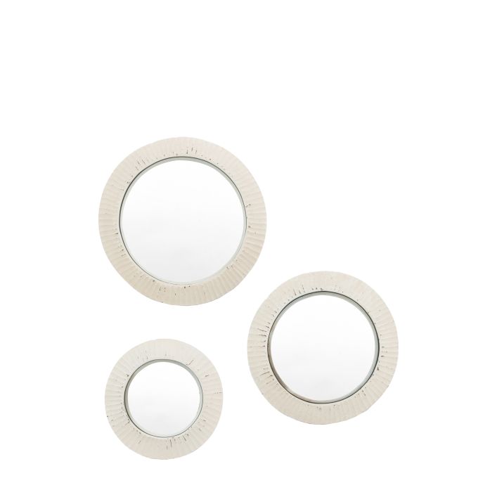 Greyson Convex Mirror Distressed White (Set of 3)