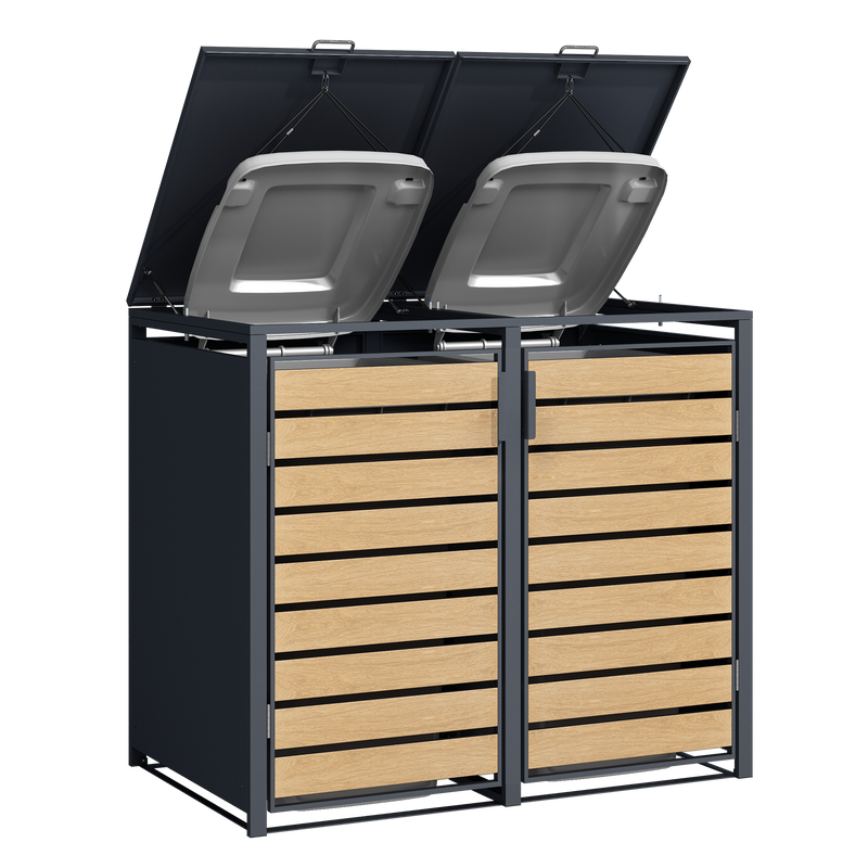 Double Wheelie Bin Store by Garden Guard - Premium Range Storage in Wood Effect