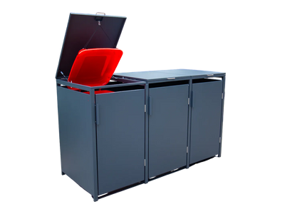 Anthracite Grey Solid Panel Wheelie Bin Storage - Triple Bin Store