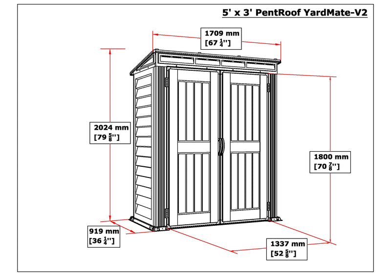 Duramax YardMate Plus Pent - 5ft x 3ft Plastic Garden Shed in Grey