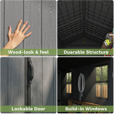 Pro Grade 4ft x 6ft Premium Plastic Garden Shed - Grey Wood Touch Texture