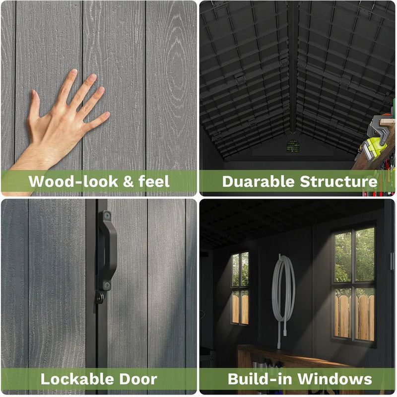 Pro Grade 4ft x 6ft Premium Plastic Garden Shed - Grey Wood Touch Texture