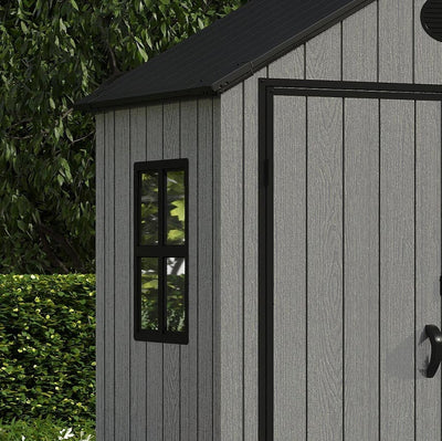 Pro Grade 6ft x 4ft Premium Plastic Garden Shed Double Door - Grey Wood Touch Texture