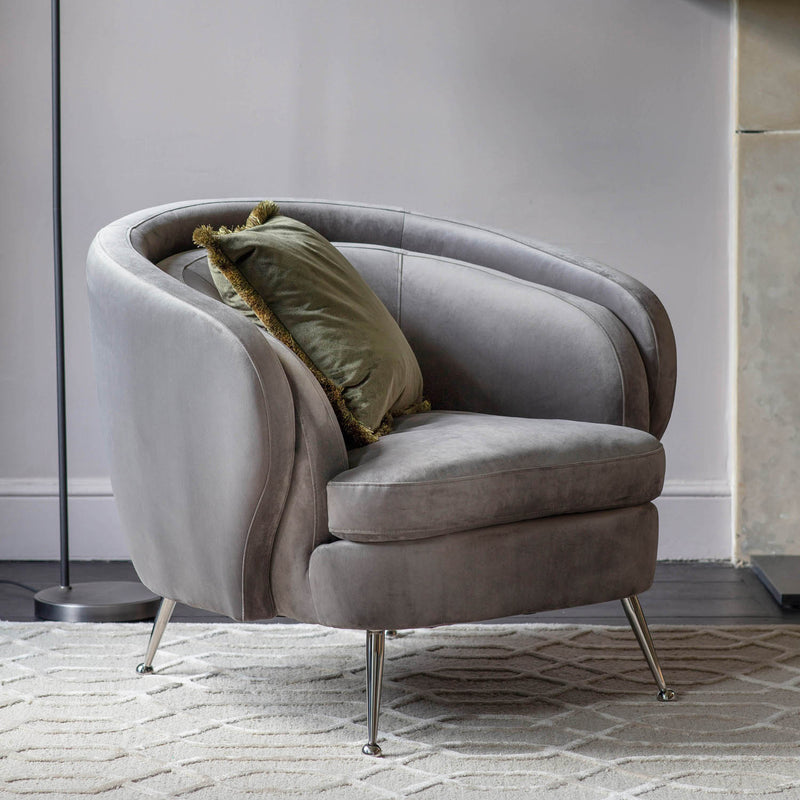 Gallery Interiors Tesoro Tub Chair Grey Velvet