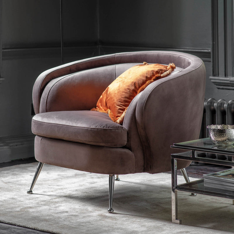 Gallery Interiors Tesoro Tub Chair Dark Taupe Velvet