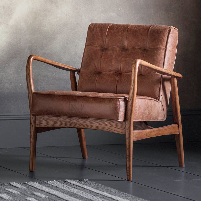 Gallery Interiors Humber Armchair Vintage Brown Leather