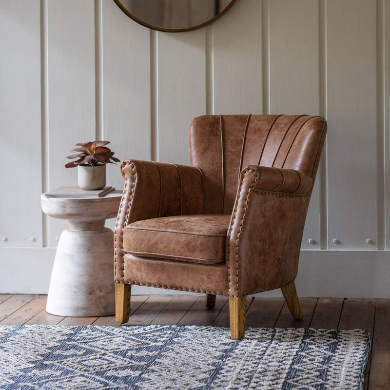 Gallery Interiors Hickman Armchair Brown Leather