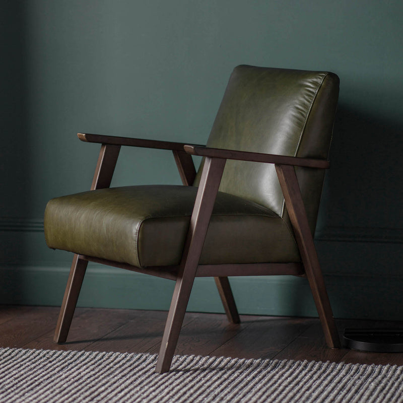 Gallery Interiors Neyland Armchair Heritage Green Leather