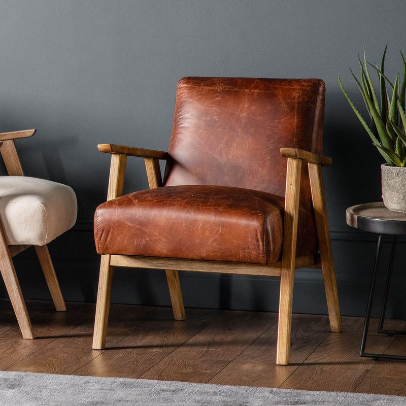 Gallery Interiors Neyland Armchair Vintage Brown Leather