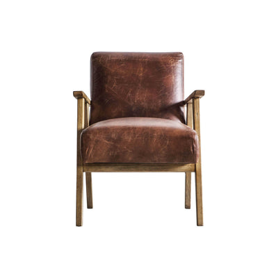 Gallery Interiors Neyland Armchair Vintage Brown Leather