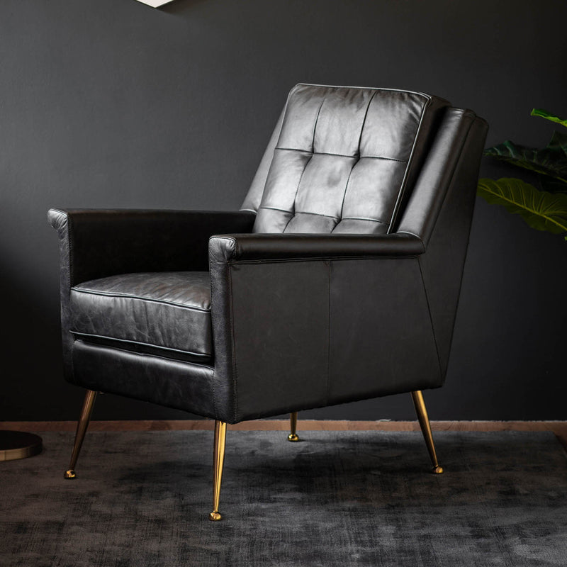 Gallery Interiors Manero Armchair Black Leather