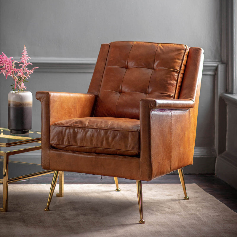 Gallery Interiors Manero Armchair Brown Leather