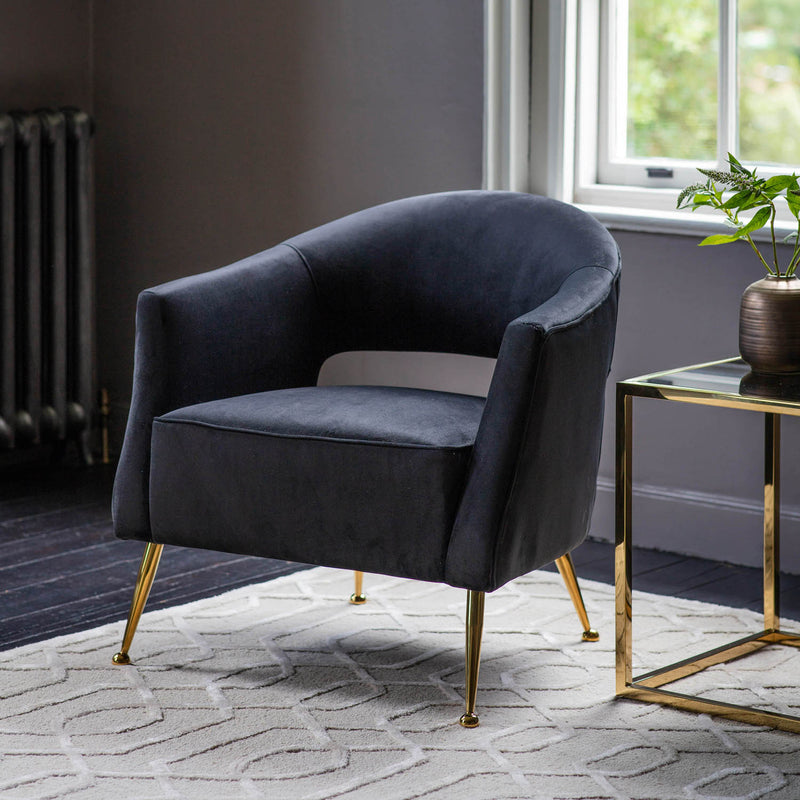 Gallery Interiors Barletta Armchair Black Velvet