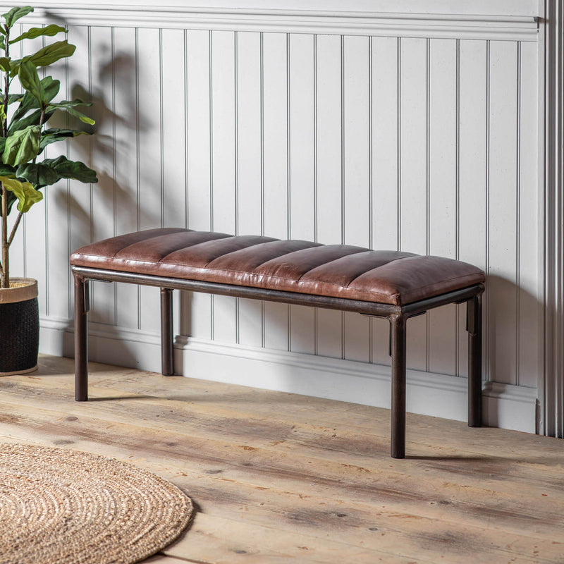 Gallery Interiors Tiverton Brown Leather Bench