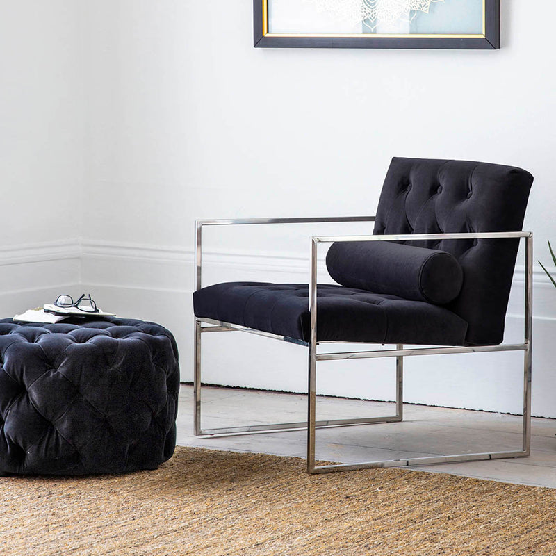 Gallery Interiors Sergio Footstool Jet Velvet