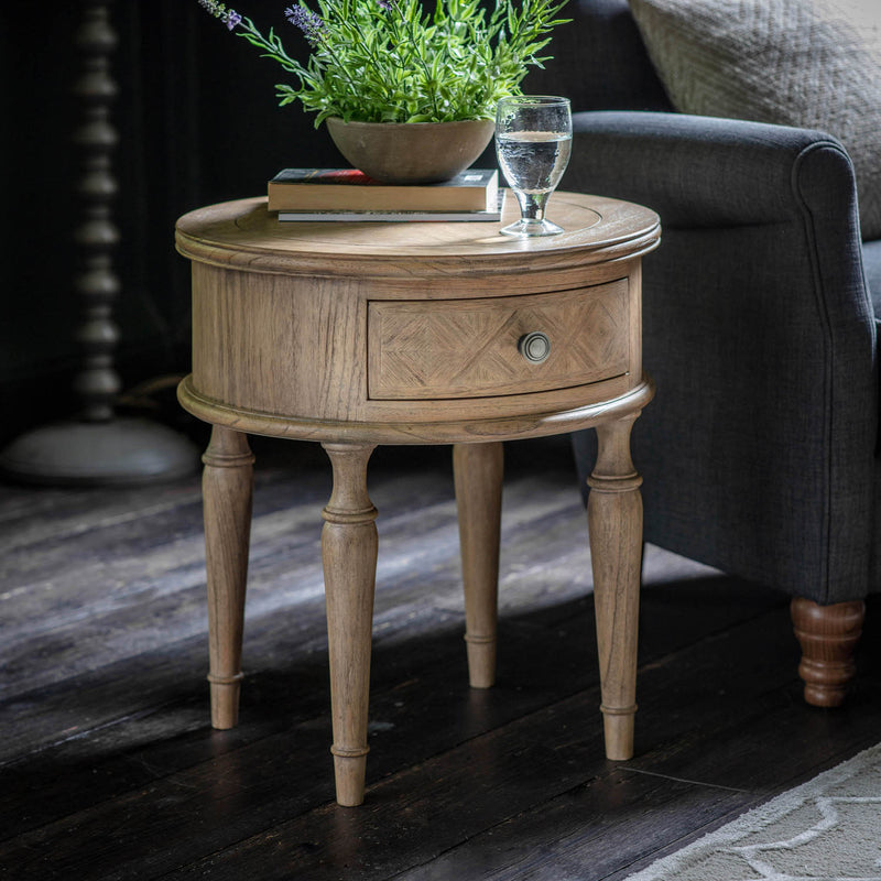 Gallery Interiors Mustique Round 1 Drawer Side Table