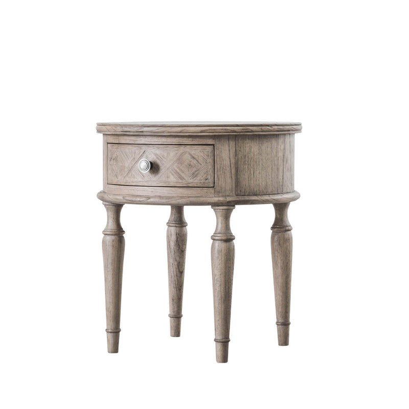 Gallery Interiors Mustique Round 1 Drawer Side Table