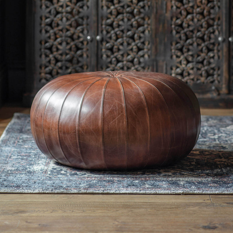 Gallery Interiors Banbridge Leather Pouffe