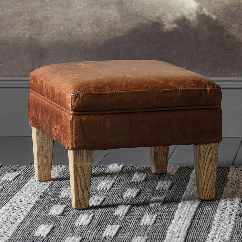 Gallery Interiors Mr. Paddington Stool Vintage Brown Leather