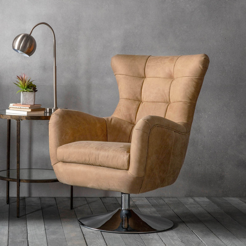 Gallery Interiors Bristol Swivel Chair Saddle Tan