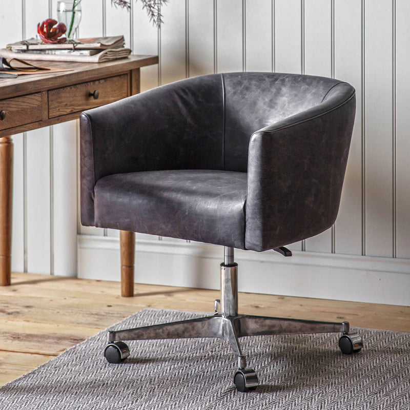 Gallery Interiors Feynman Swivel Chair Antique Ebony