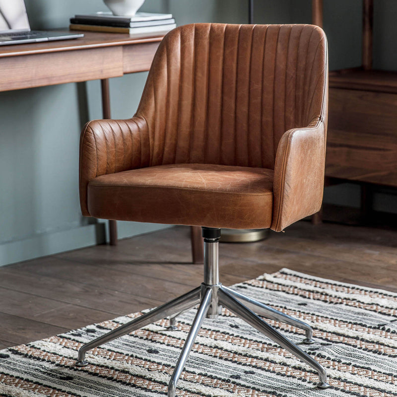 Gallery Interiors Curie Swivel Chair Vintage Brown Leather