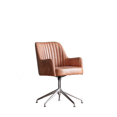 Gallery Interiors Curie Swivel Chair Vintage Brown Leather