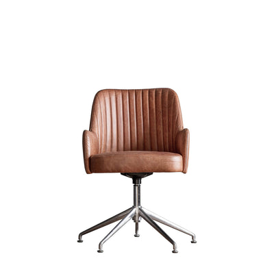 Gallery Interiors Curie Swivel Chair Vintage Brown Leather