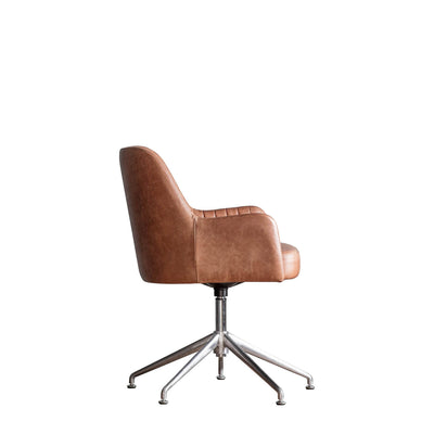 Gallery Interiors Curie Swivel Chair Vintage Brown Leather